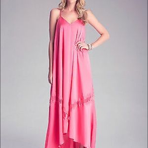 bebe Pink Lace Insert Racerback Maxi Dress